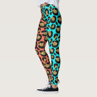 Glitter Spots Fur Leopard 80s Rock Turquesa Coral