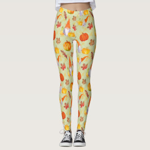 Legging Gnomos De Queda De Aquarelas, Abóboras E Folhas De
