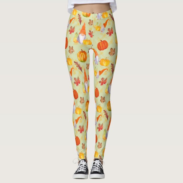 Legging Gnomos De Queda De Aquarelas, Abóboras E Folhas De (Frente)