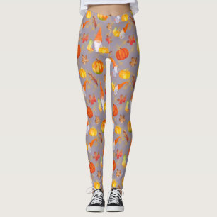 Legging Gnomos De Queda De Aquarelas, Abóboras E Folhas De
