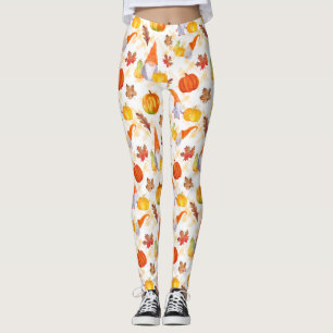 Legging Gnomos De Queda De Aquarelas, Abóboras E Folhas De