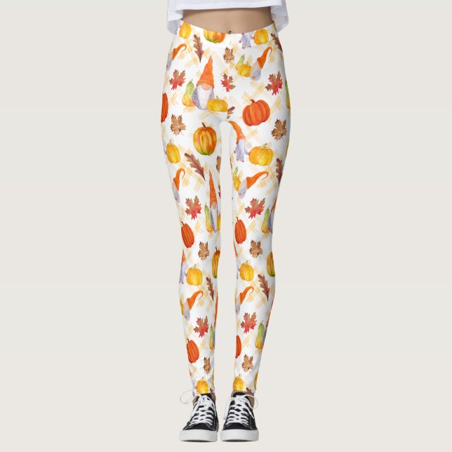Legging Gnomos De Queda De Aquarelas, Abóboras E Folhas De (Frente)