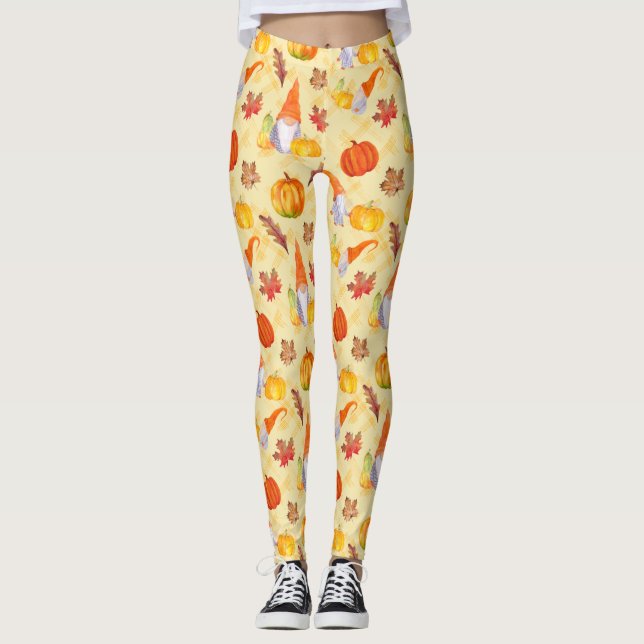 Legging Gnomos De Queda De Aquarelas, Abóboras E Folhas De (Frente)