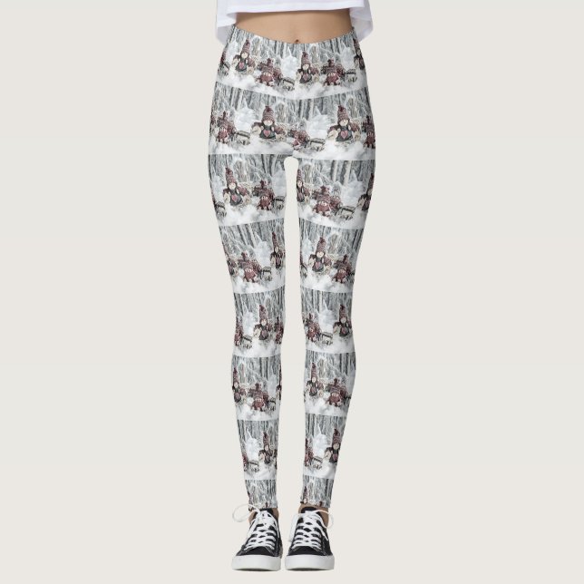 Legging Gnomos Vintage no desenho da neve (Frente)