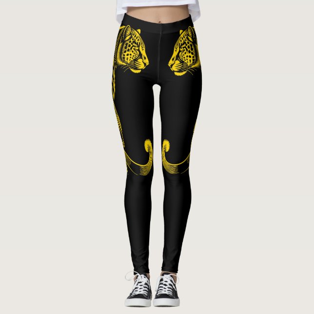 Legging Gold Leopard Print Fun Safari Pattern (Frente)