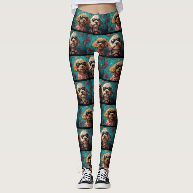 Legging Goldendoodle Com Rosas Do Coração Dia Dos Namorado (Frente)