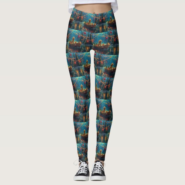 Legging Goldendoodle Natal Viagem Festiva (Frente)