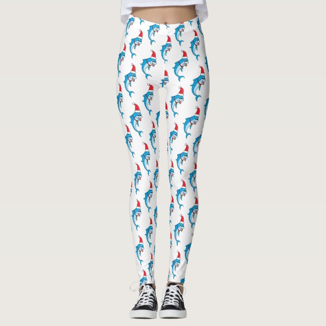 Legging Golfinho bonito com desenho animado de Papai Noel (Frente)