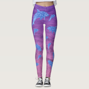 Legging Golfinho De Brilho Azul No Mar Rosa E Roxo