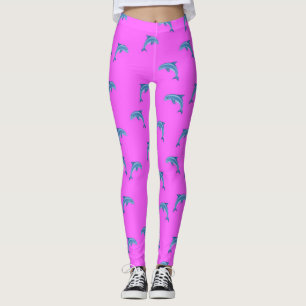 Legging Golfinhos azuis em rosa, templo animal, desenho an