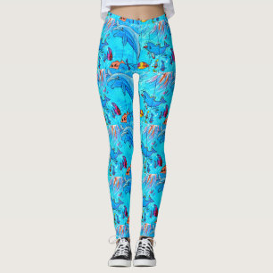 Legging golfinhos felizes do pulo azuis