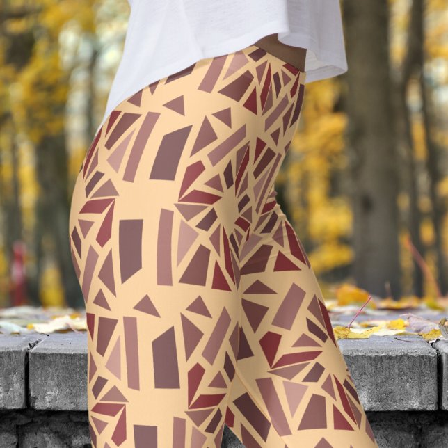 Legging Gorgeous Burleywood White Mosiac Patterno (Blocks Mosiac on Burleywood Cream Leggings)