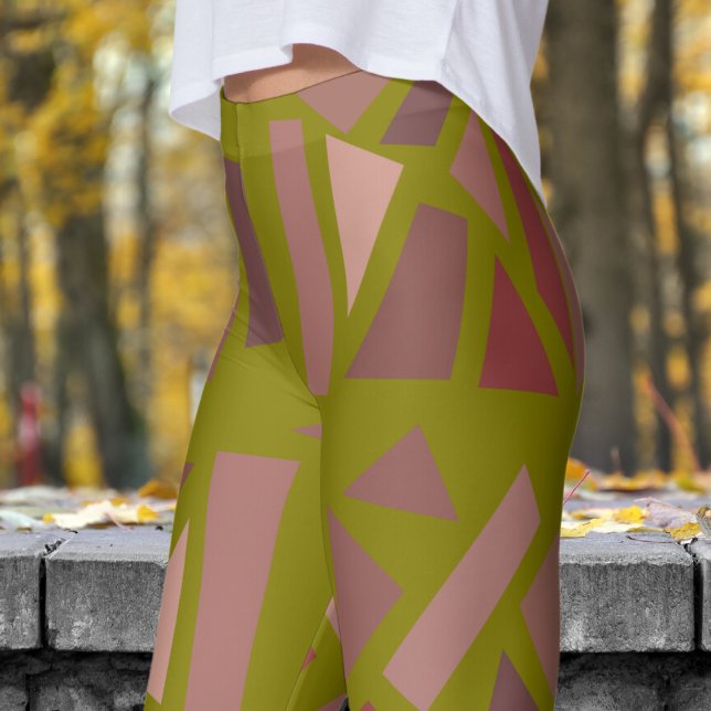 Legging Gorgeous Olive Green Mosiac Patterno (Blocks Mosiac on Dark Olive Green Leggings)