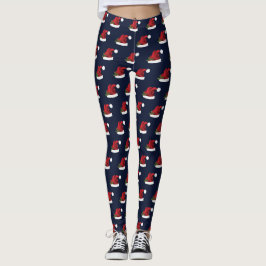Legging Gorro Vermelho de Papai Noel Festivo em Padrão Azu