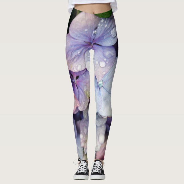 Legging Gotas de água na flor azul (Frente)