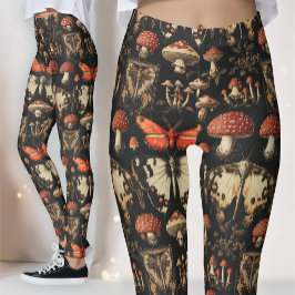 Legging Gothic Mushroom Specimen Dark Academia Red Moth