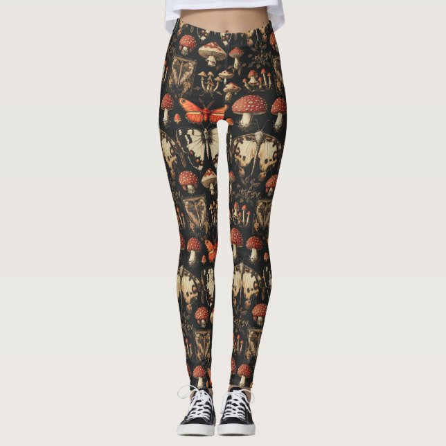 Legging Gothic Mushroom Specimen Dark Academia Red Moth (Frente)