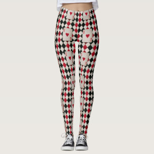 Legging Gótica Vermelha e Preta Harlequina Rainha de Copas