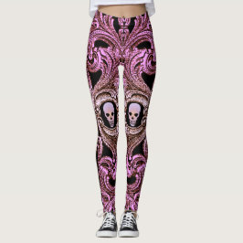 Legging Gótico - Ornament Rosa com Crânio