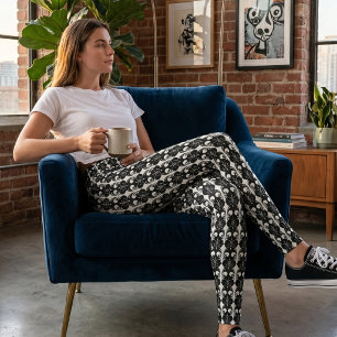 Legging Gótico Preto e Branco Fleur-de-Lis