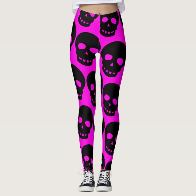 Legging Gótico Rosa Quente Brilhante  Grandes Peles Impres (Frente)