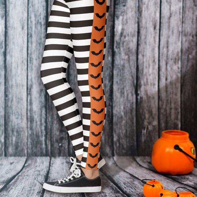 Legging Gótico Stripes Laranja Bat Halloween (Criador carregado)