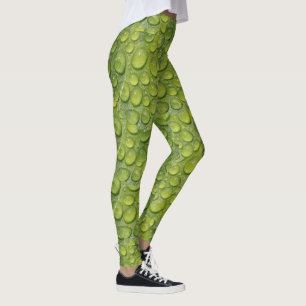 Legging Gotículas de Água Folha Verde Padrão da Natureza