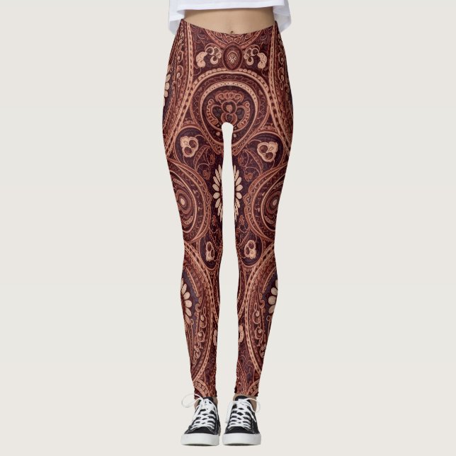 Legging Grace Burgundy Daisy Paisley Embroidery Pattern (Frente)