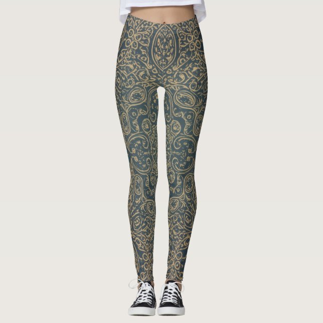 Legging Grace Forest Green Lotus Paisley Artisan Pattern (Frente)