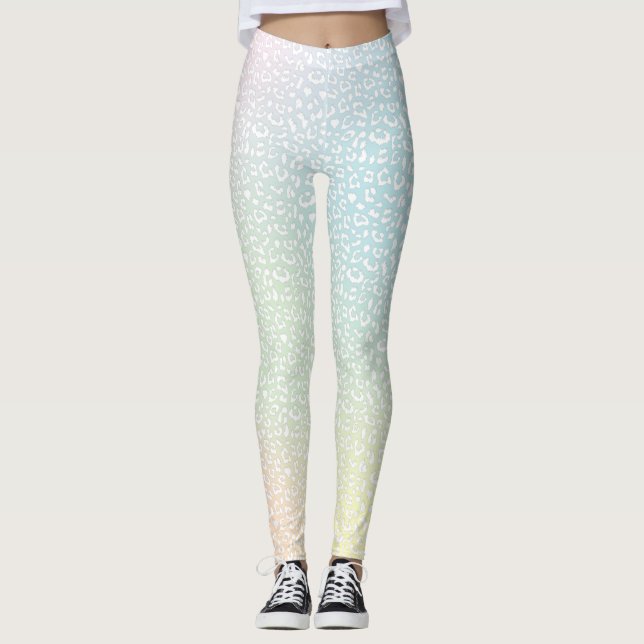 Legging Gradação de Pastel de Impressão do Leopardo Branco (Frente)
