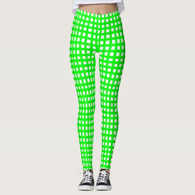 Legging Grade de malha quadrados verdes (Frente)