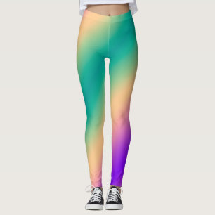 Legging Gradient ombre verde cor-de-rosa púrpura, branco