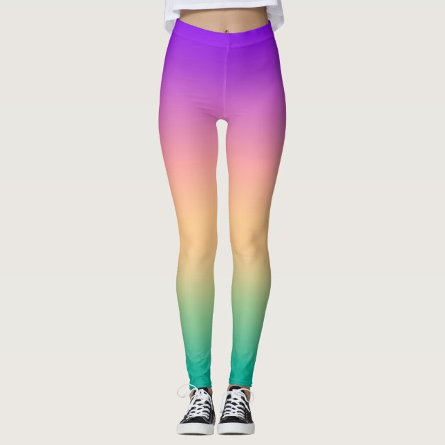 Legging Gradient ombre verde cor-de-rosa púrpura, branco (Frente)