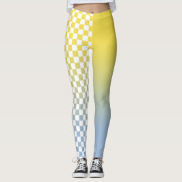 Legging Gradiente Amarelo Azul Moderno e Padrão Xadrez