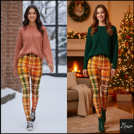 Legging Gradiente Amarelo Verde Xadrez Outonal Quente