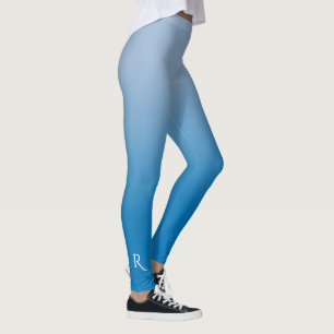 Legging Gradiente Azul Claro a Escuro com Monograma Elegan