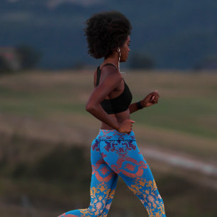 Legging Gradiente Azul Laranja Damask