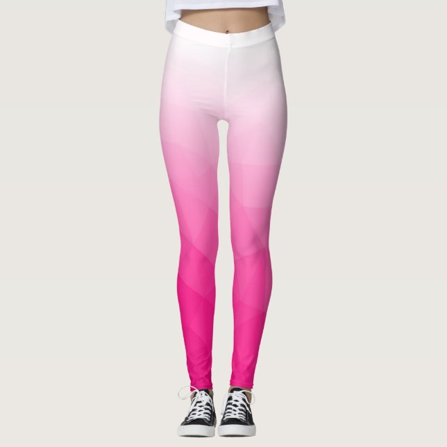 Legging Gradiente Branco Rosa Quente Padrão de Malha Geomé (Frente)