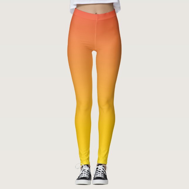 Legging Gradiente de Desvanecimento de Cor Amarela a Laran (Frente)