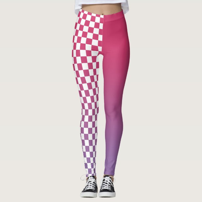 Legging Gradiente rosa para roxo e padrão verificado (Frente)