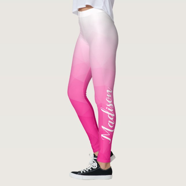 Legging Gradiente Rosa Quente Malha Geométrica Nome Person (Esquerda)