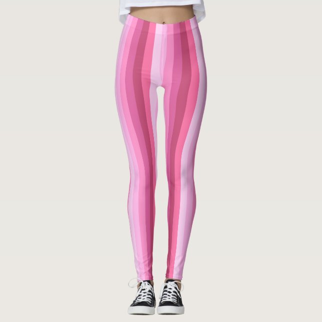 Legging Gradiente Rosa Vertical Padrão de Faixa (Frente)