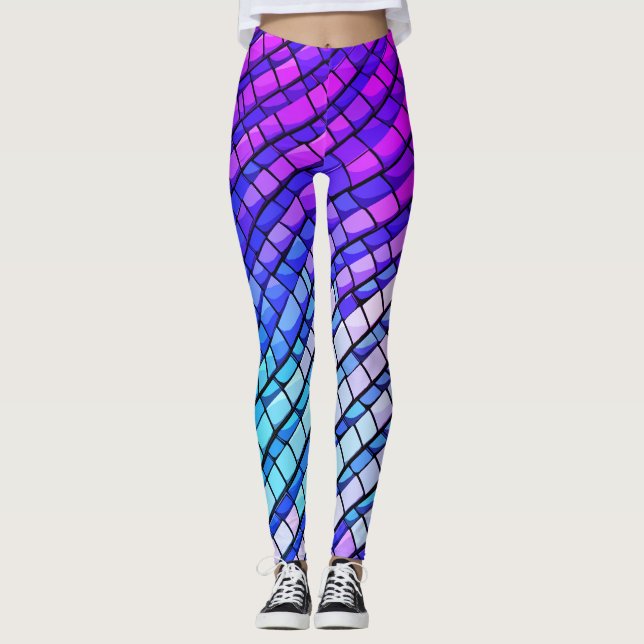Legging Gradiente Roxo Tendencial Padrão Geométrico Abstra (Frente)