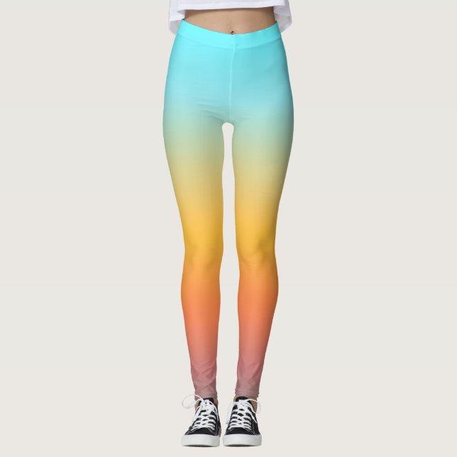 Legging Gradiente Suave de Pôr do Sol em Aqua Pastel Ombre (Frente)