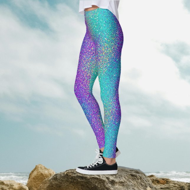 Legging Gradiente Turquesa Roxo Brilhante Festa Lantejoula (Criador carregado)