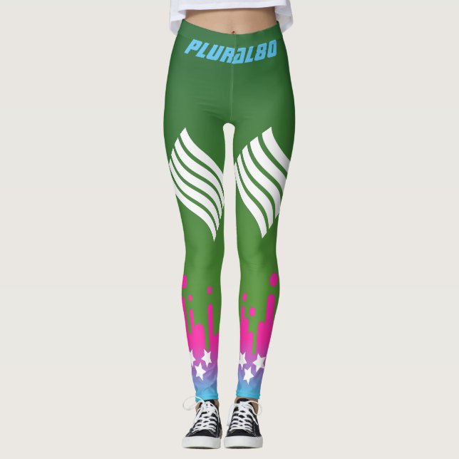 Legging Gradiente verde-rosa azul na moda monograma (Frente)
