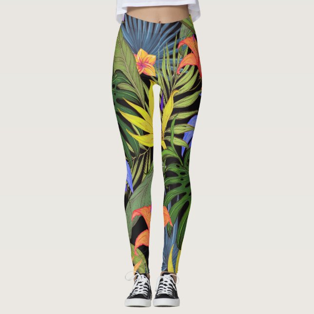 Legging Gráfico da Flor Tropical Hawaii Aloha (Frente)