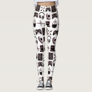 Legging Gráficos de Jogos Gamer Preto, Branco e Rosa
