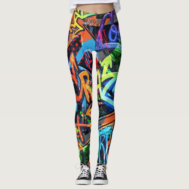 Legging Grafite brilhante, design gráfico urbano. (Frente)