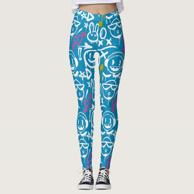 Legging Grafite GFT02 - Principalmente Branco.Azul BG (Frente)